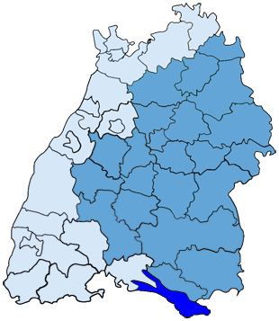 Karte mit Bezirken des Landesverbandes Württemberg